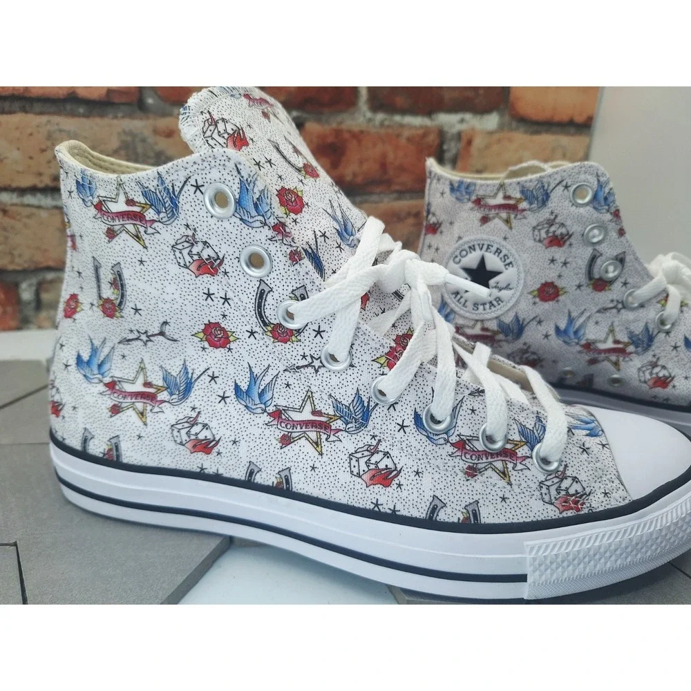 Converse Chuck Taylor Hi American Traditional Tattoo Flash Print Mens Sz 9 Rare